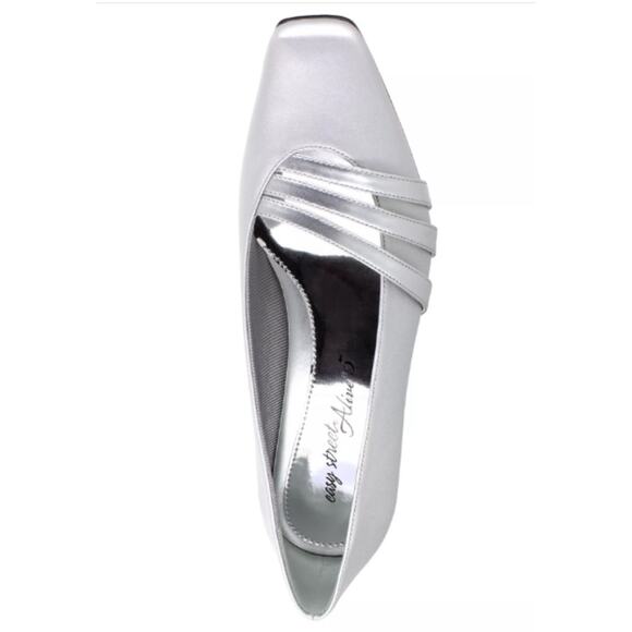 NEW Easy Street Squared Toe Slip-On Pumps Entice Silver Satin Size 11M Holiday - Picture 3 of 5